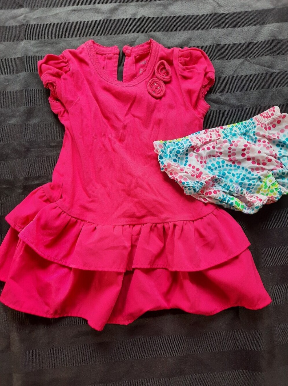 Baby Gap Bright Hot Pink Ruffled Toddler Dress with Polka Dot Swim Bottoms